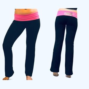 SO Black And Pink Fold Over Yoga Pants Love Sequin Print Size M